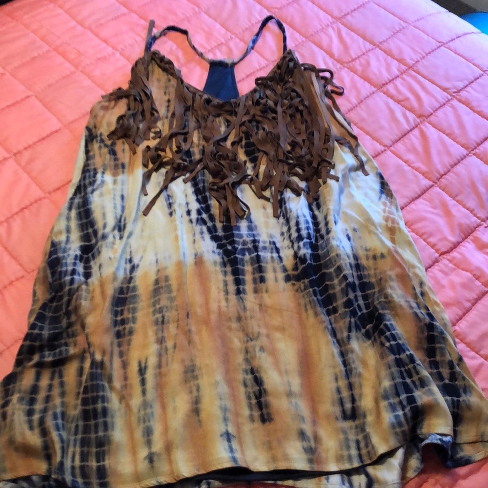 Fringe neckline dress